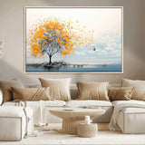 23385-MGV-CV-36X24-Golden Butterfly Tree Wall Art – Abstract Yellow and Gray Canvas Print, Modern Nature Artwork for Living Room, Bedroom or Office