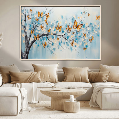 59455-MGV-CV-36X24-Butterfly Tree Branch Wall Art – Blue and Yellow Abstract Canvas Print, Modern Nature Artwork for Living Room, Bedroom or Office