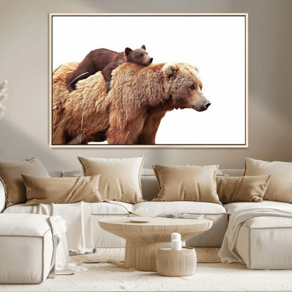 76943-MGV-CV-36X24-Mom Bear Wall Art Canvas Print, Framed Bear Photography Art Picture Print, Rustic Bear and Cub Perfect Rustic Farmhouse Decor