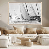 Boat-1-MGV-CV-36X24-Sailboat Racing Wall Art – Nautical Black and White Canvas Print, Ocean Adventure Decor for Office, Living Room or Bedroom