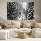 19240-MGV-CV-36X24-Ski Lift Wall Art – Black and White Winter Mountain Canvas Print, Snowy Forest Ski Resort Photography for Cabin, Lodge, Office or