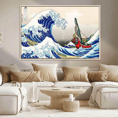 19450-MGV-CV-36X24-Great Wave Adventure Wall Art – Japanese Style Ocean Canvas Print, Fantasy Sailing Decor for Living Room, Bedroom or Office