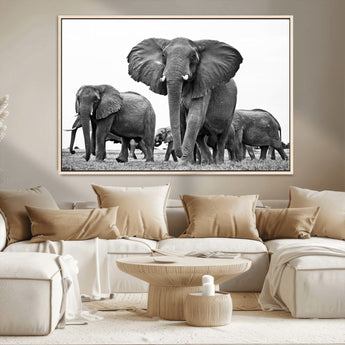91685-MGV-CV-36X24-Elephant Herd Wall Art – Black and White Safari Canvas Print, African Wildlife Photography Decor for Living Room, Office or