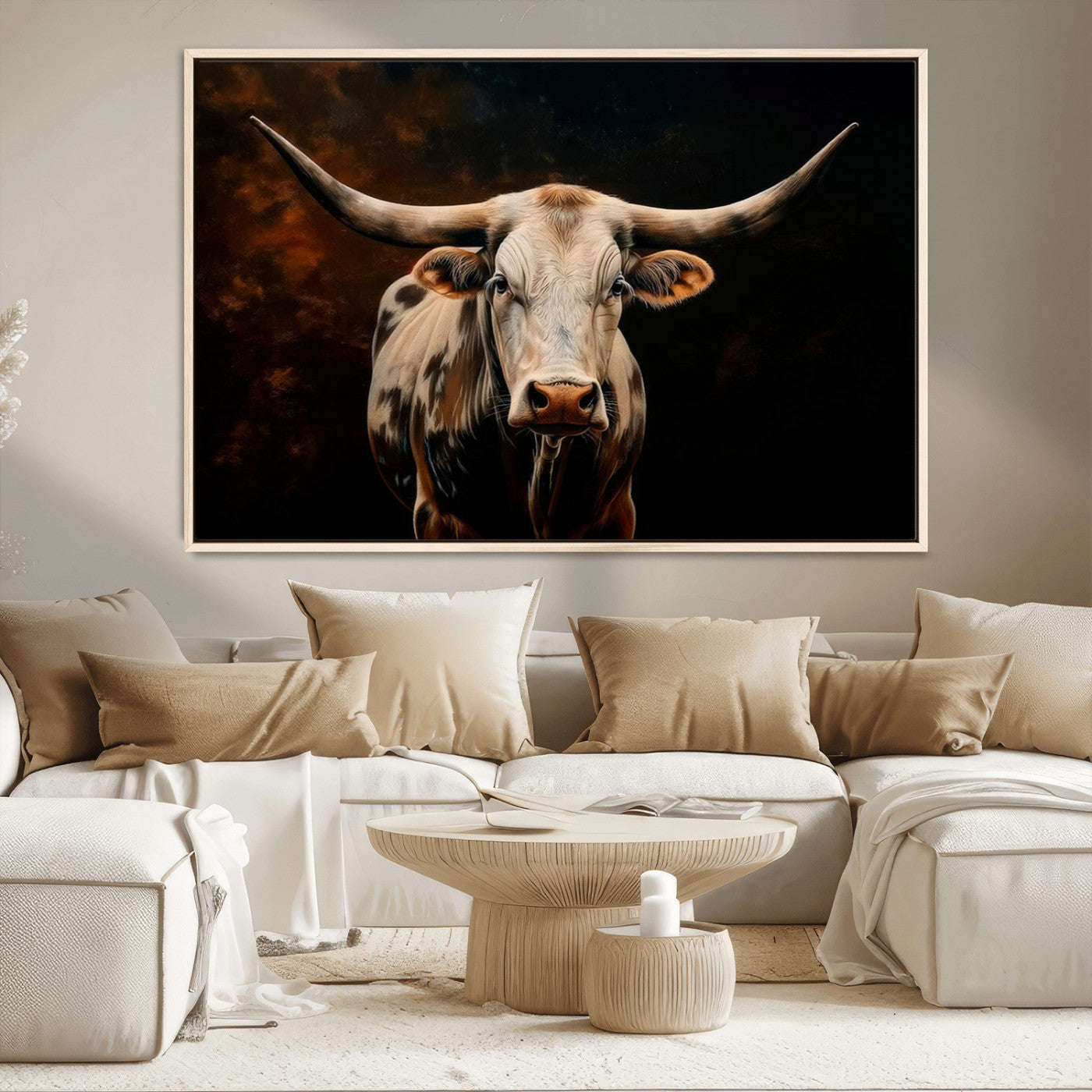 70522-MGV-CV-36X24-Longhorn Bull Wall Art – Striking Canvas Print of Majestic Bull, Premium Animal Decor for Home, Office, Man Cave, or Living Room