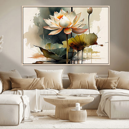 62531-MGV-CV-36X24-Lotus Flower Wall Art – Watercolor Botanical Canvas Print, Tranquil Nature Artwork for Living Room, Bedroom or Meditation Space