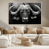 75273-MGV-CV-36X24-Buffalo Wall Art – Black and White African Buffalo Canvas Print, Rustic Wildlife Animal Artwork for Farmhouse, Living Room,