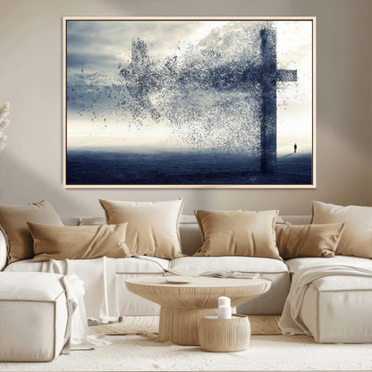 55718-MGV-CV-36X24-Surreal Cross Wall Art – Spiritual Faith Canvas Print, Abstract Christian Artwork with Modern Religious Symbol for Living Room,
