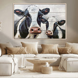 28934-MGV-CV-36X24-Farmhouse Cow Wall Art – Rustic Black and White Dairy Cattle Canvas Print, Country Barn Animal Painting for Kitchen, Living Room