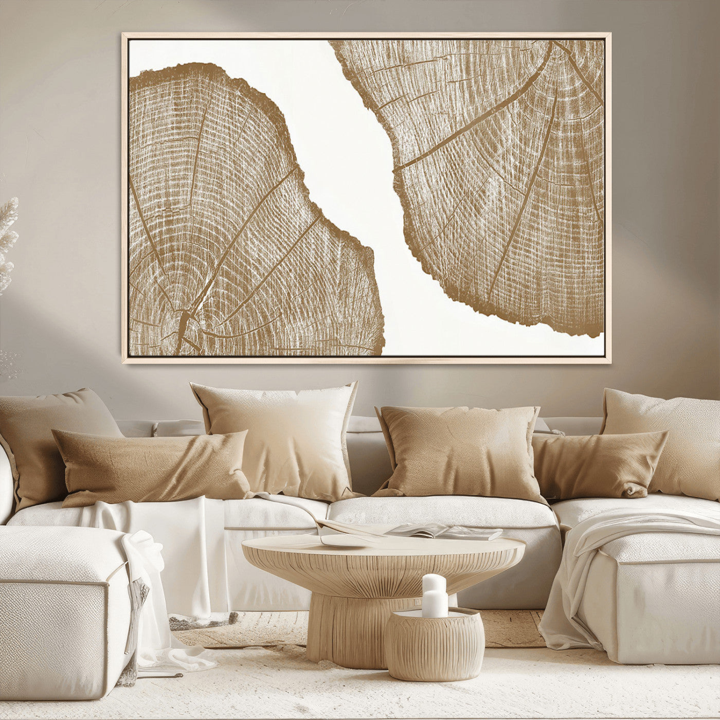 99692-MGV-CV-36X24-Tree Ring Linocut Wall Art Canvas Print, Framed Wood Cut Art Picture Print, Tree Rings Perfect Minimalist Rustic Decor Artwork