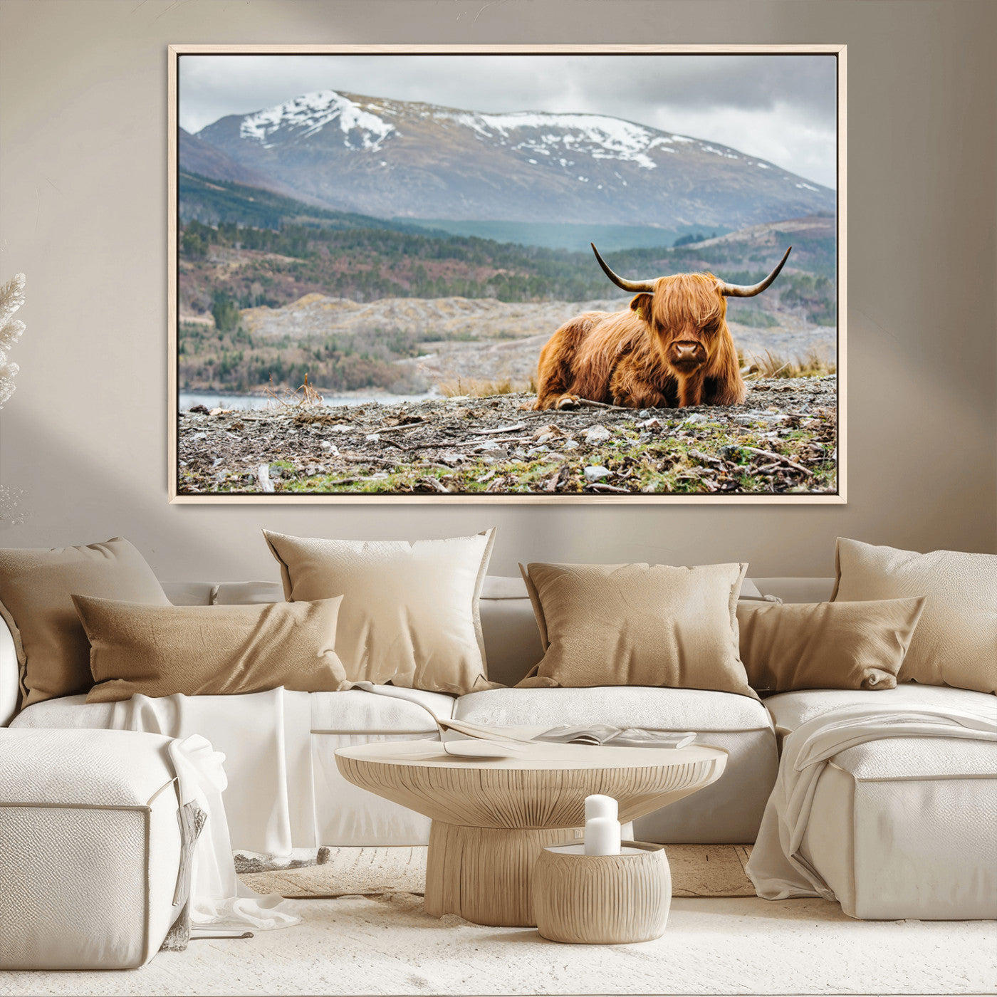 80252-MGV-CV-36X24-Scottish Cow Wall Art Canvas Print, Framed Highland Cow Art Picture Print, Highland Cattle Perfect Rustic Farmhouse Decor Artwork