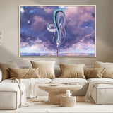 66864-MGV-CV-36X24-Fantasy Dragon Wall Art – Mystical Canvas Print Girl and Sky Serpent Dreamlike Clouds, Magical Anime Inspired Decor for Living