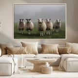 87339-MGV-CV-36X24-Sheep Wall Art – Rustic Farmhouse Canvas Print Flock Standing Misty Field Countryside Photography, Country Animal Decor for Living