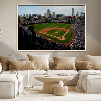 34859-MGV-CV-36X24-Wrigley Field Wall Art Canvas Print, Framed Chicago Cubs Stadium Art Picture Print, Wrigley Stadium Field Perfect Sport Room Decor