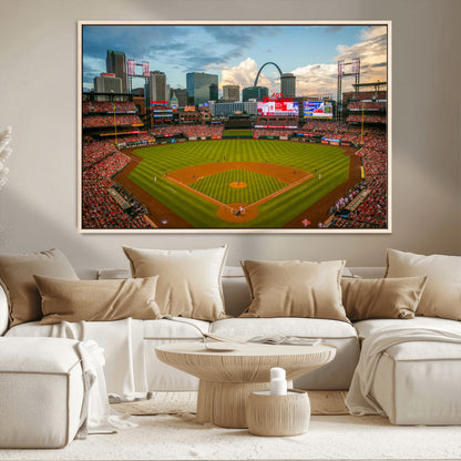 91908-MGV-CV-36X24-Baseball Stadium Wall Art – Canvas Print Game Day Field City Skyline Iconic Arch Scene Sports Photography, Decor for Game Room,