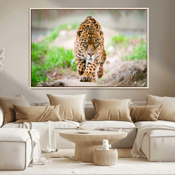 75066-MGV-CV-36X24-Leopard Wall Art Canvas Print, Framed Wild Animal Art Picture Print, Blue Eye Leopard Perfect Wild Minimal Decor Artwork