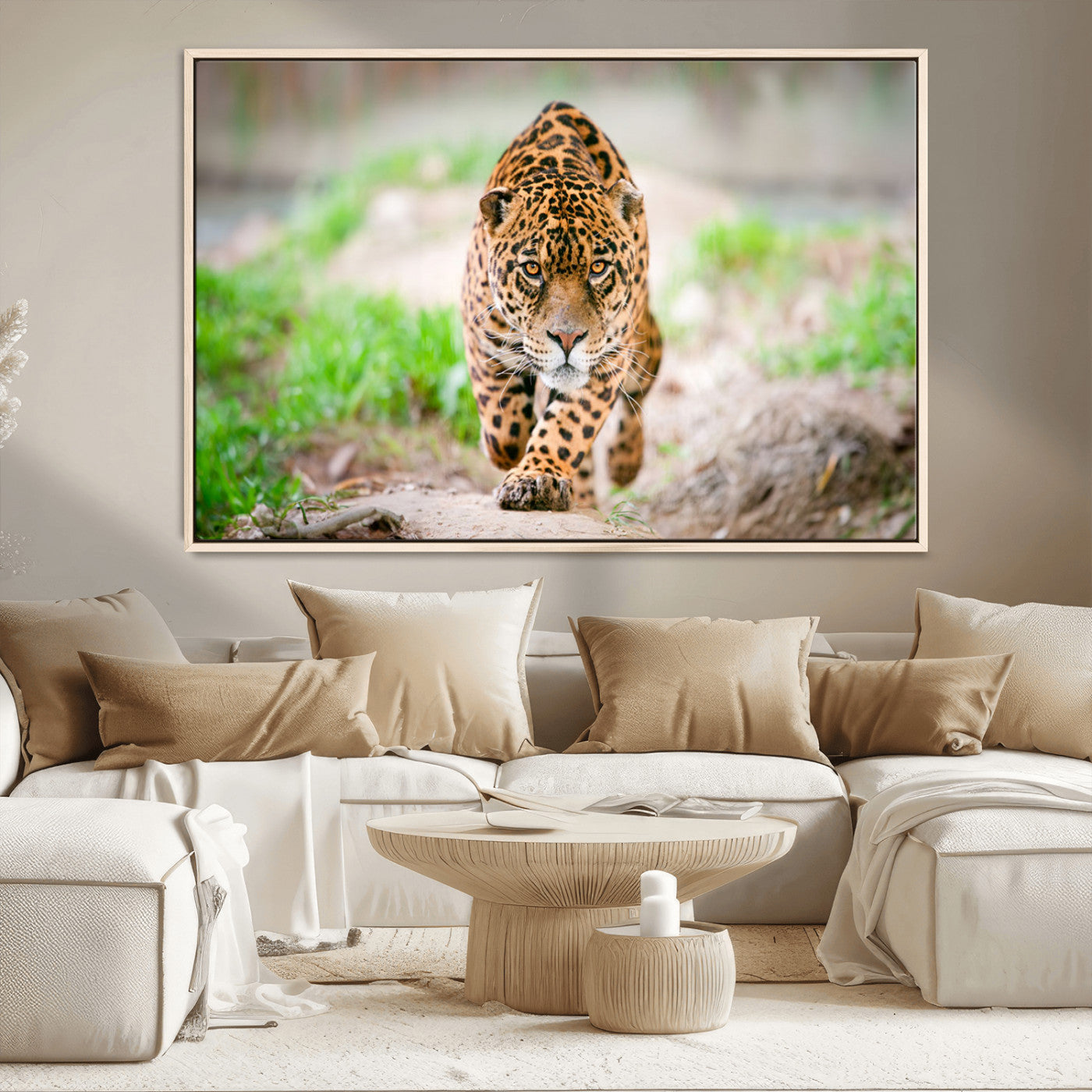 75066-MGV-CV-36X24-Leopard Wall Art Canvas Print, Framed Wild Animal Art Picture Print, Blue Eye Leopard Perfect Wild Minimal Decor Artwork