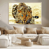 45281-MGV-CV-36X24-Blue Eye Leopard Wall Art Canvas Print, Framed Leopard Painting Art Picture Print, Big Cat Perfect Safari Wildlife Decor Artwork