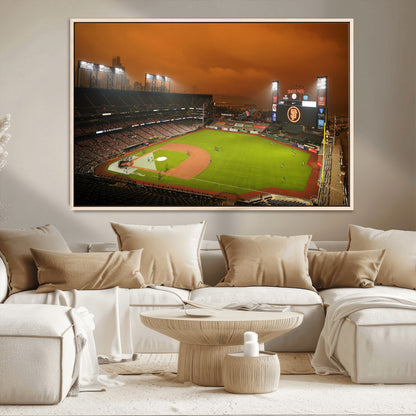 31315-MGV-CV-36X24-Oracle Park Stadium Wall Art Canvas Print, Framed California Stadium Art Picture Print, Oracle Park Field Perfect Sport Room Decor