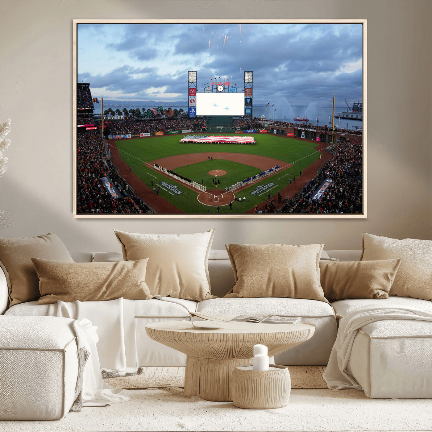 44631-MGV-CV-36X24-Oracle Park Stadium Wall Art Canvas Print, Framed San Francisco Giants Art Picture Print, Giants Stadium Field Perfect Sports Room