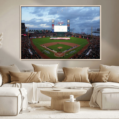 44631-MGV-CV-36X24-Oracle Park Stadium Wall Art Canvas Print, Framed San Francisco Giants Art Picture Print, Giants Stadium Field Perfect Sports Room