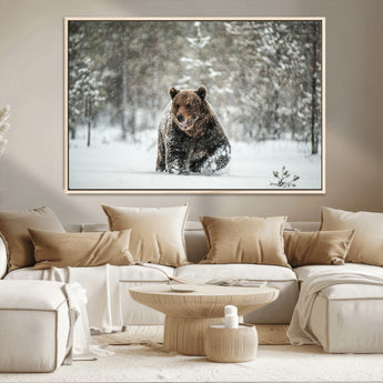 43350-MGV-CV-36X24-Wild Bear in Snow Wall Art – Majestic Wildlife Photography Print, Winter Forest Nature Decor for Cabin, Lodge, Rustic Home,