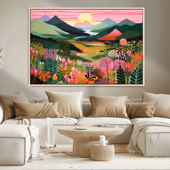 99638-MGV-CV-36X24-Sunset Meadow Wall Art – Panoramic Mountain Landscape with Wildflowers Canvas Print, Vibrant Nature Decor for Living Room, Bedroom