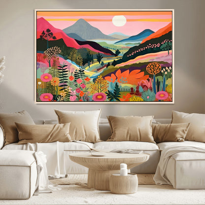 61376-MGV-CV-36X24-Floral Valley Wall Art – Panoramic Mountain Landscape Canvas Print, Vibrant Nature Decor for Living Room, Office, or Bedroom