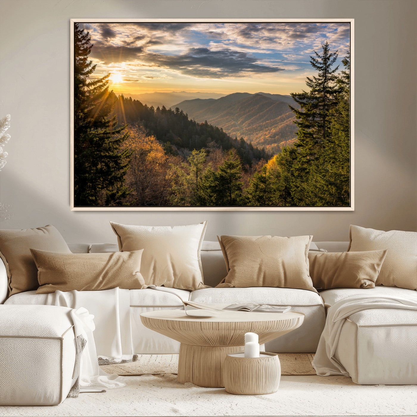 73692479-MGV-CV-36X24-Smoky Mountains Wall Art Canvas Print, Framed Forest Mountain Art Picture Print, Spring Mountain Perfect Spring Style Decor