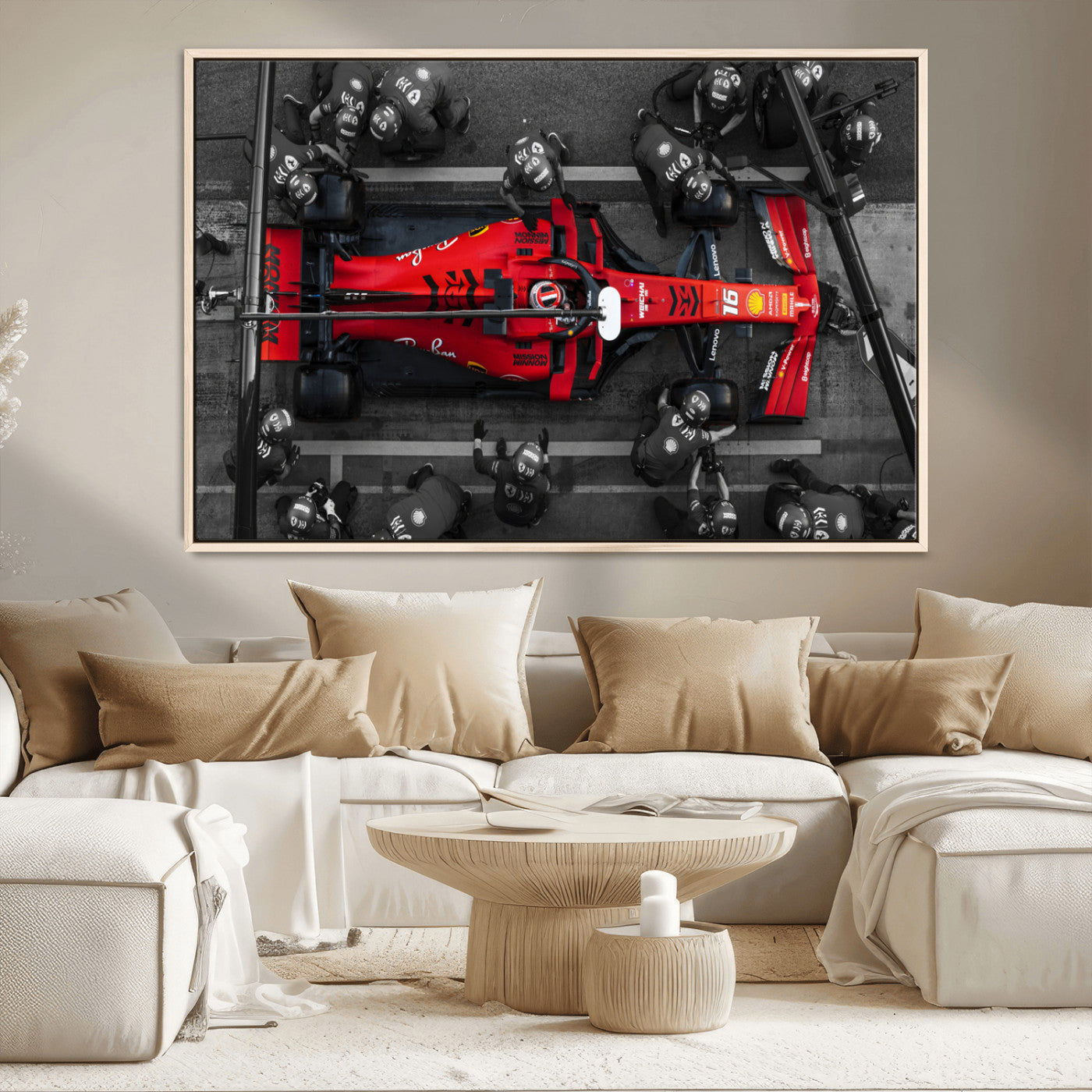 99356-MGV-CV-36X24-Ferrari Pit Stop Wall Art – Formula 1 Racing Car Canvas Print, Red Speed Machine Motorsport Decor for Office, Garage, Man Cave or