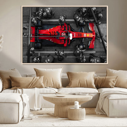 99356-MGV-CV-36X24-Ferrari Pit Stop Wall Art – Formula 1 Racing Car Canvas Print, Red Speed Machine Motorsport Decor for Office, Garage, Man Cave or