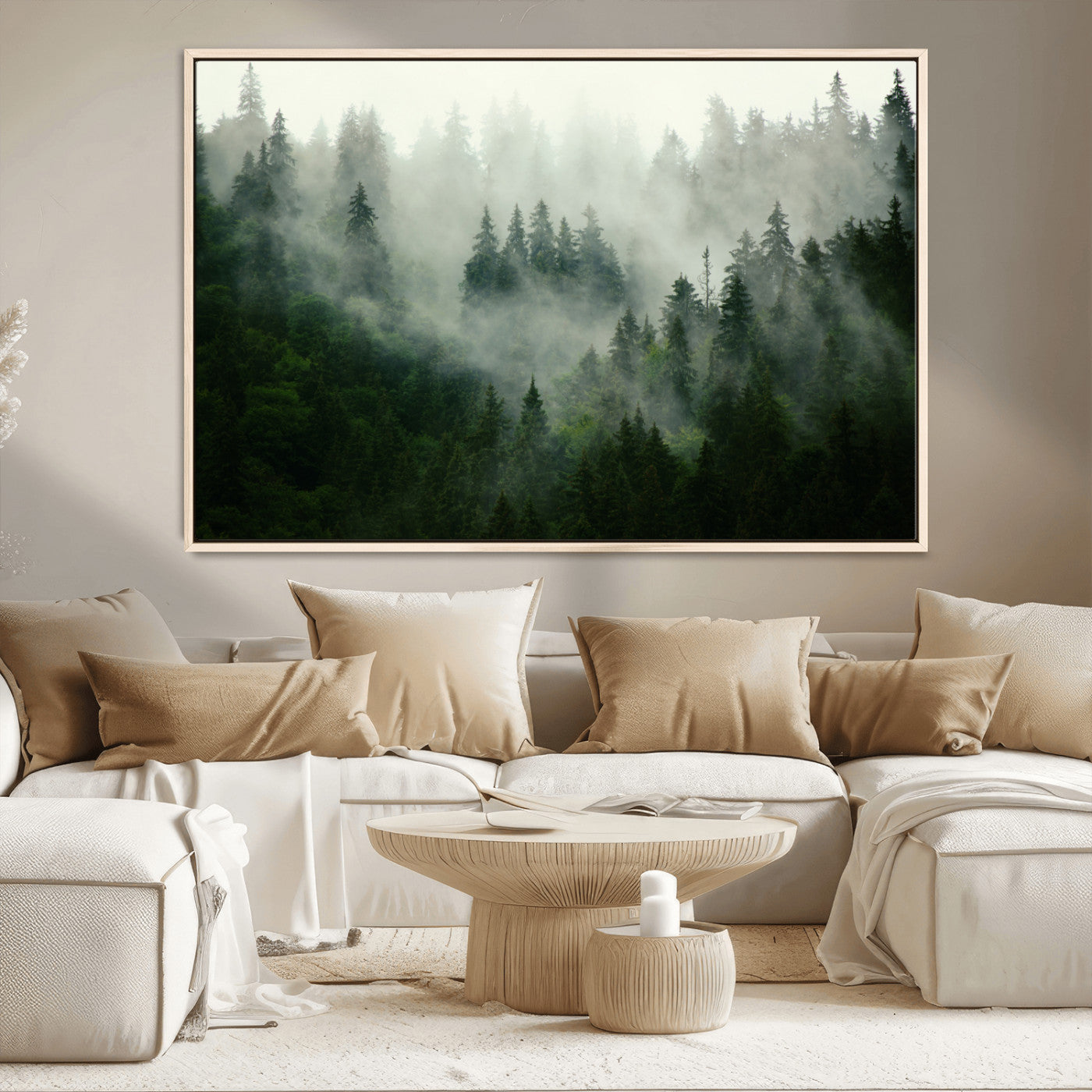 167720496-MGV-CV-36X24-Misty Forest Wall Art – Serene Evergreen Trees Canvas Print, Foggy Mountain Nature Landscape Decor for Bedroom, Living Room or