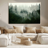 167720496-MGV-CV-36X24-Misty Forest Wall Art – Serene Evergreen Trees Canvas Print, Foggy Mountain Nature Landscape Decor for Bedroom, Living Room or