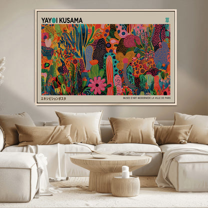 40791-MGV-CV-36X24-Kusama Inspired Wall Art – Vibrant Abstract Floral Jungle Canvas Print, Bold Pop Art Botanical Decor for Living Room, Bedroom, or