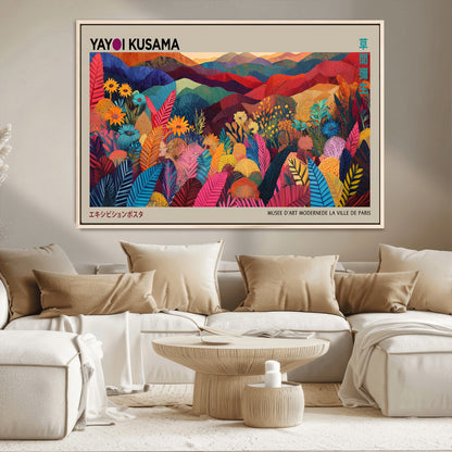 70959-MGV-CV-36X24-Yayoi Kusama Inspired Wall Art – Bold Floral Landscape Canvas Print, Vibrant Modern Abstract Poster for Living Room, Bedroom, or