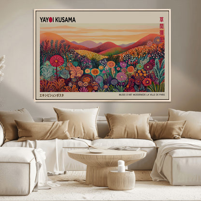 66096-MGV-CV-36X24-Yayoi Kusama Wall Art – Sunset Floral Landscape Canvas Print, Vibrant Flower Garden Panorama for Living Room, Bedroom or Office