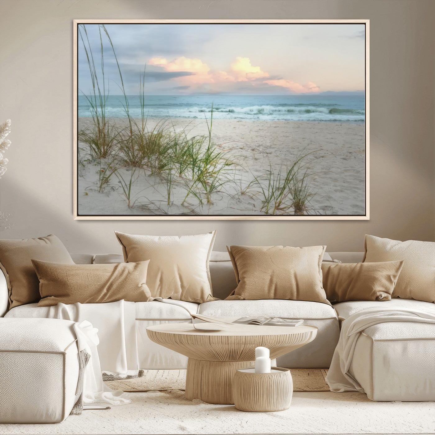 Test1001-MGV-CV-36X24-Coastal Beach Wall Art – Panoramic Ocean Waves and Sandy Dunes Canvas Print, Serene Seascape with Sea Oats for Relaxing Home or