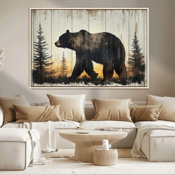 83875-MGV-CV-36X24-Sunset Bear Wall Art – Rustic Wildlife Canvas Print with Forest Silhouette, Cabin Lodge Decor for Living Room or Office
