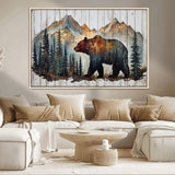 55777-MGV-CV-36X24-Rustic Bear Wall Art Canvas Print, Framed Mountain and Forest Art Picture Print, Wooden Bear Perfect Rustic Lodge Decor Artwork