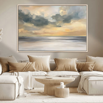 45544-MGV-FC-36X24_Natural-Ocean Sunset Wall Art – Serene Seascape Canvas Print with Golden Sky and Calm Water, Coastal Beach Artwork for Living Room,