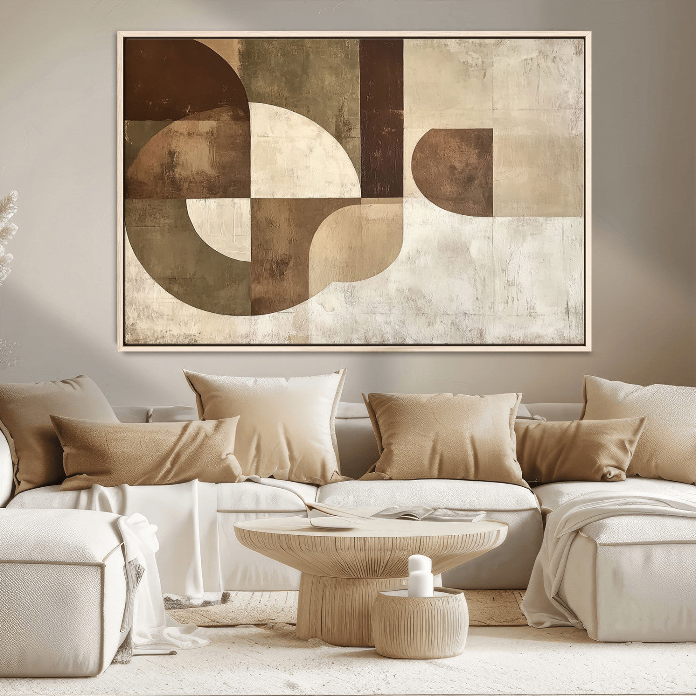 59767-MGV-CV-36X24-Abstract Geometric Shapes Wall Art – Modern Minimalist Canvas Print, Neutral Brown Beige Tan Artwork for Living Room, Bedroom,