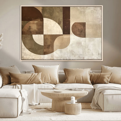 59767-MGV-CV-36X24-Abstract Geometric Shapes Wall Art – Modern Minimalist Canvas Print, Neutral Brown Beige Tan Artwork for Living Room, Bedroom,