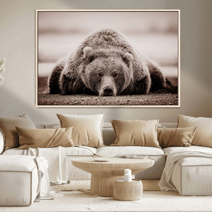 20611-MGV-CV-36X24-Grizzly Bear Wall Art – Majestic Wildlife Sepia Canvas Print, Rustic Nature Animal Artwork for Cabin, Lodge, Living Room, Bedroom,
