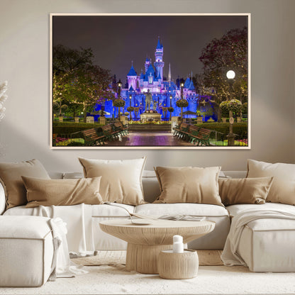63560-MGV-CV-36X24-Fairy Tale Castle Wall Art – Magical Night Scene Canvas Print with Lights and Gardens, Fantasy Architecture Artwork for Living