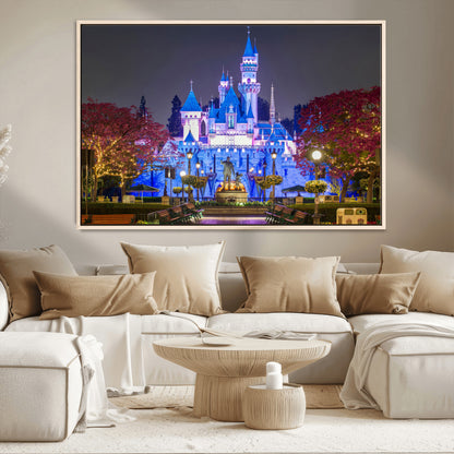 66710-MGV-CV-36X24-Enchanted Castle Wall Art – Magical Night Scene Canvas Print with Glowing Lights, Fantasy Architecture Artwork for Living Room,