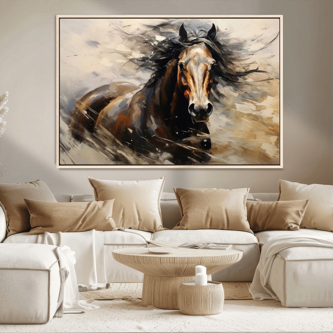 53001-MGV-CV-36X24-Wild Horse Wall Art – Majestic Stallion Canvas Print with Flowing Mane, Rustic Western Style Painting for Living Room, Office or