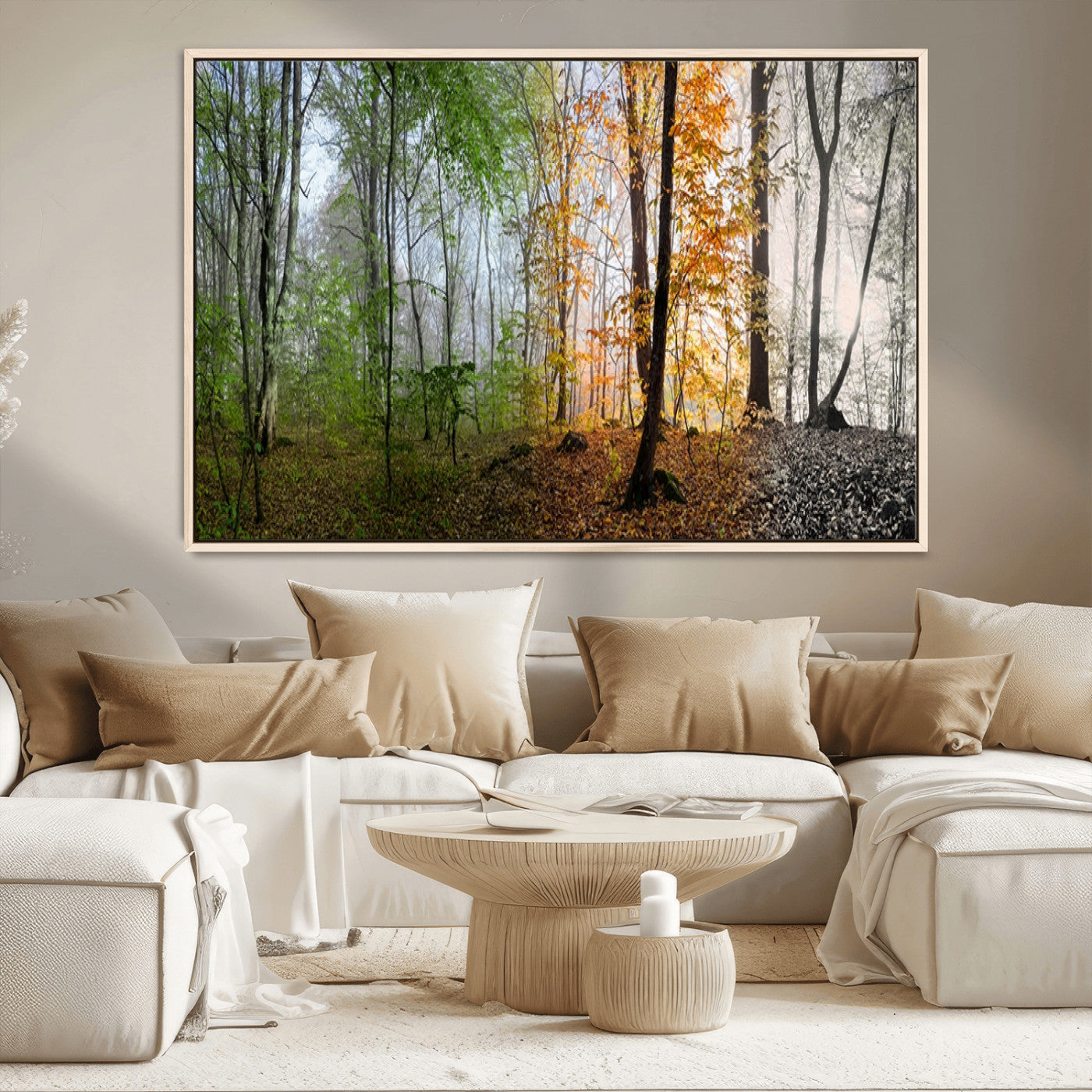 95317-MGV-CV-36X24-Four Seasons Forest Wall Art – Panoramic Nature Canvas Print Showing Spring, Summer, Autumn and Winter Landscape for Living Room,