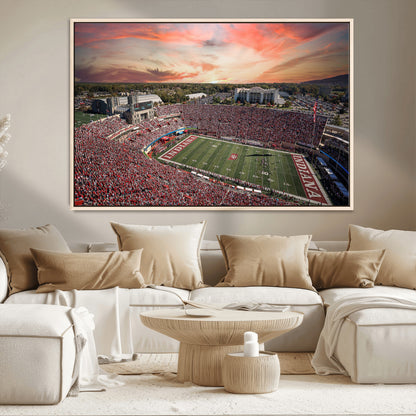 51135-MGV-CV-36X24-Indiana Hoosiers Stadium Wall Art – Panoramic Football Canvas Print with Game Day Crowd and Sunset Sky, Sports Artwork for Man