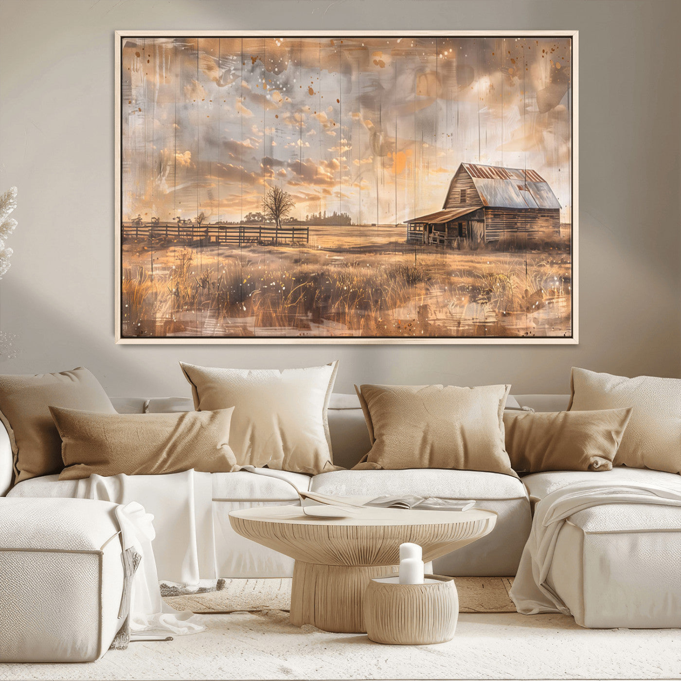 FARM2-MGV-CV-36X24-Rustic Farmhouse Wall Art Canvas Print, Framed Old Barn Art Picture Print, Southwestern Farmhouse Perfect Rustic Decor Artwork