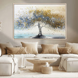 24771-MGV-CV-36X24-Silver Tree Wall Art Canvas Print, Framed Golden Leaves Art Picture Print, Metallic Tree Perfect Minimalist Luxury Decor Artwork