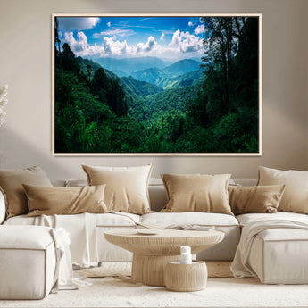 74439378-MGV-CV-36X24-Tropical Jungle Wall Art Canvas Print, Framed Lush Valley Art Picture Print, Forest Mountains Perfect Tropical Wilderness Decor